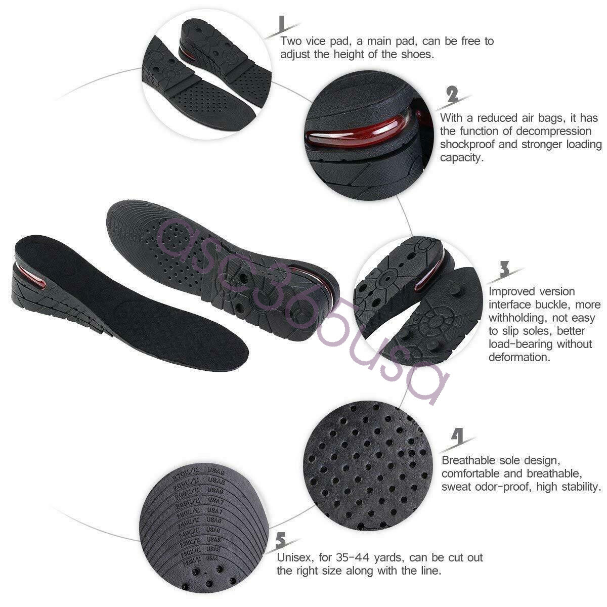 Adjust 4 Layer 9cm Unisex Shoe Lift Height Increase Heel Insole Insert Taller US