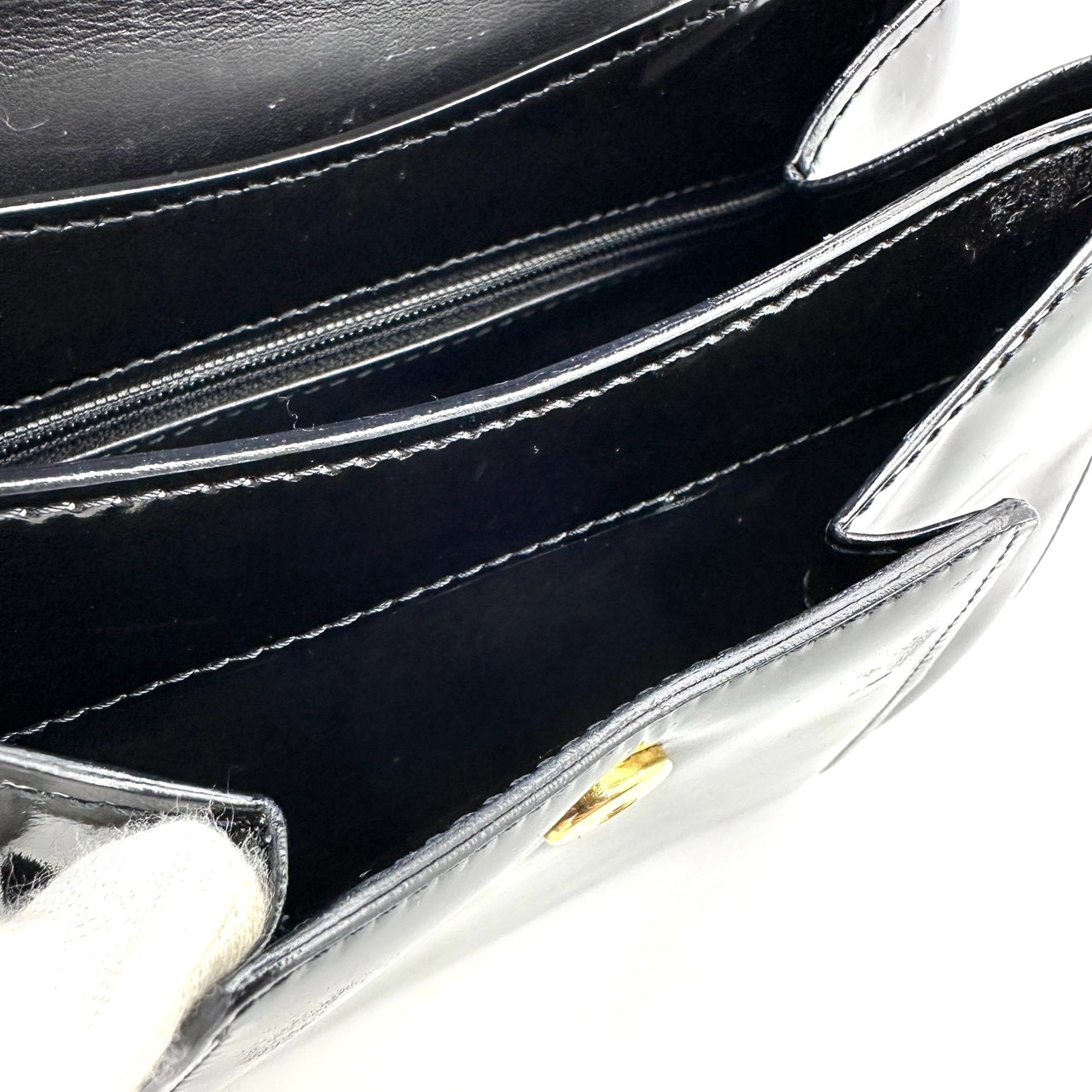 Cartier Panthere Hand Bag Patent Leather Black Gold Buckle Authentic