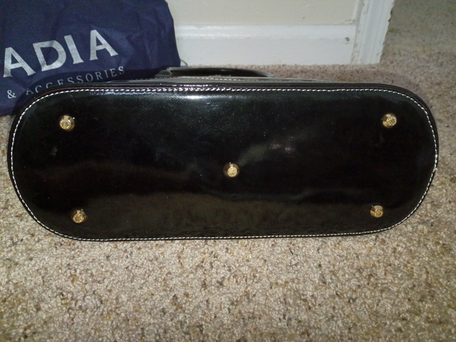 Arcadia Black Patent Pink Trim Zip Top Handle Satchel, Made in Italy, Dust Bag
