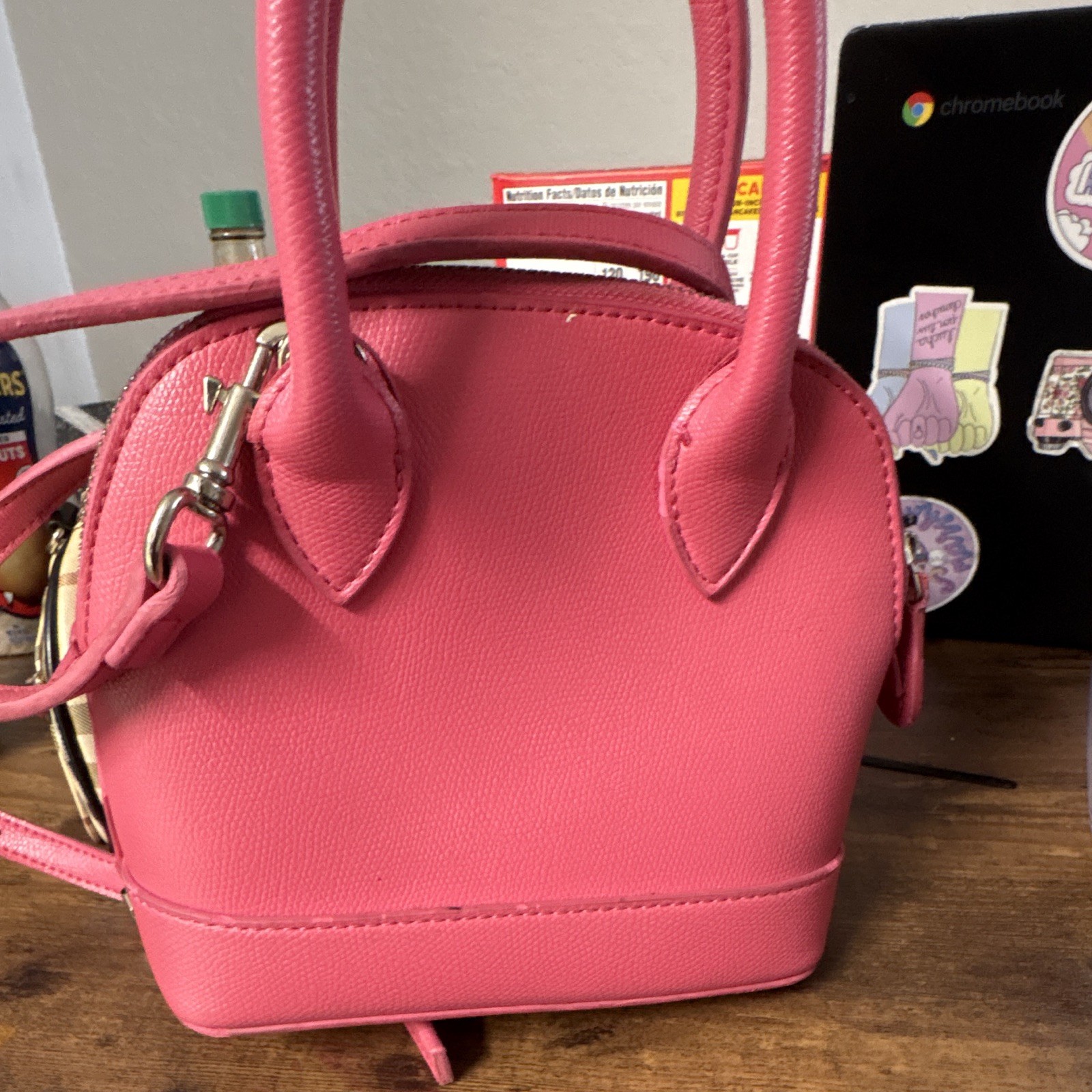 Balenciaga Pink Logo Satchel Top Handle Bag Zip Closure Detachable Strap Silver