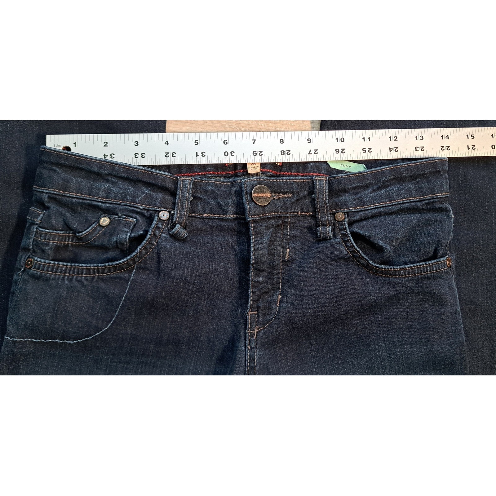 Sanctuary Denim Envy Flare Leg Jeans Dark Wash Indigo Blue Stretch Size 28