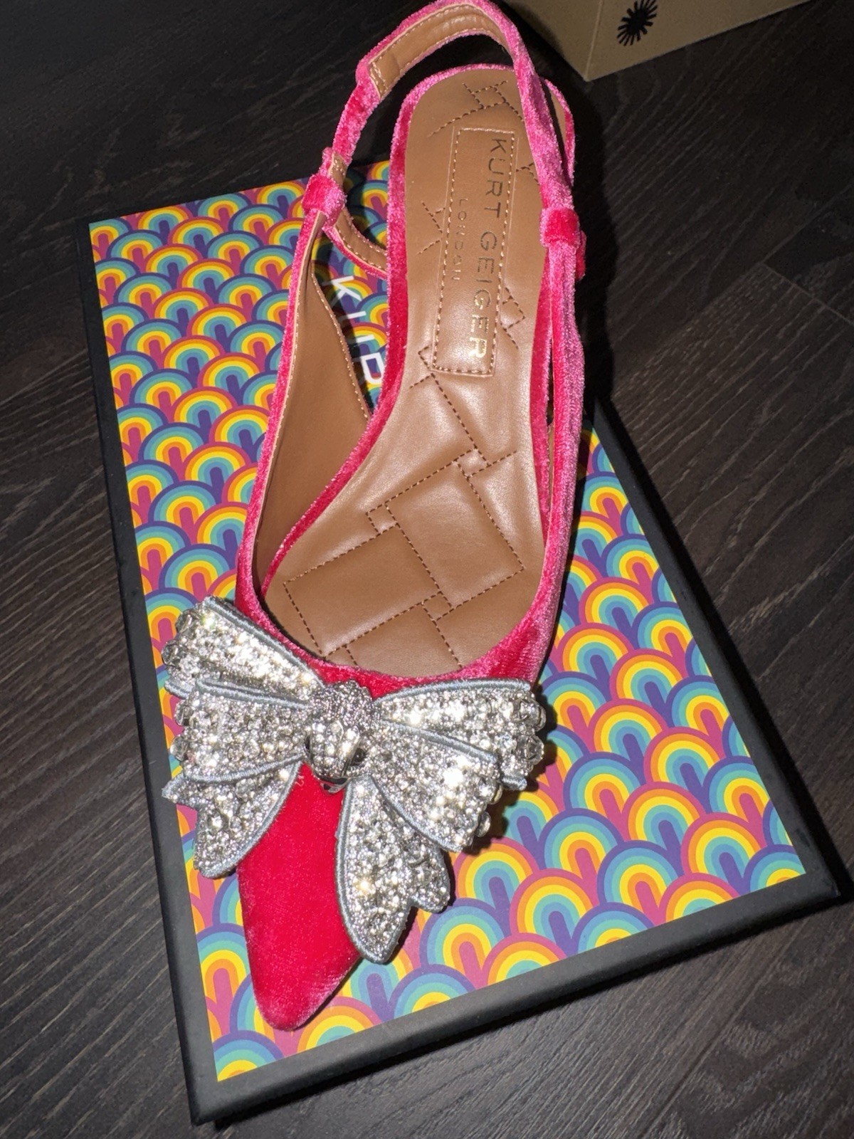 Kurt Geiger Pink Velvet Slingback Pointed Toe Rhinestone Bow Heels US 8