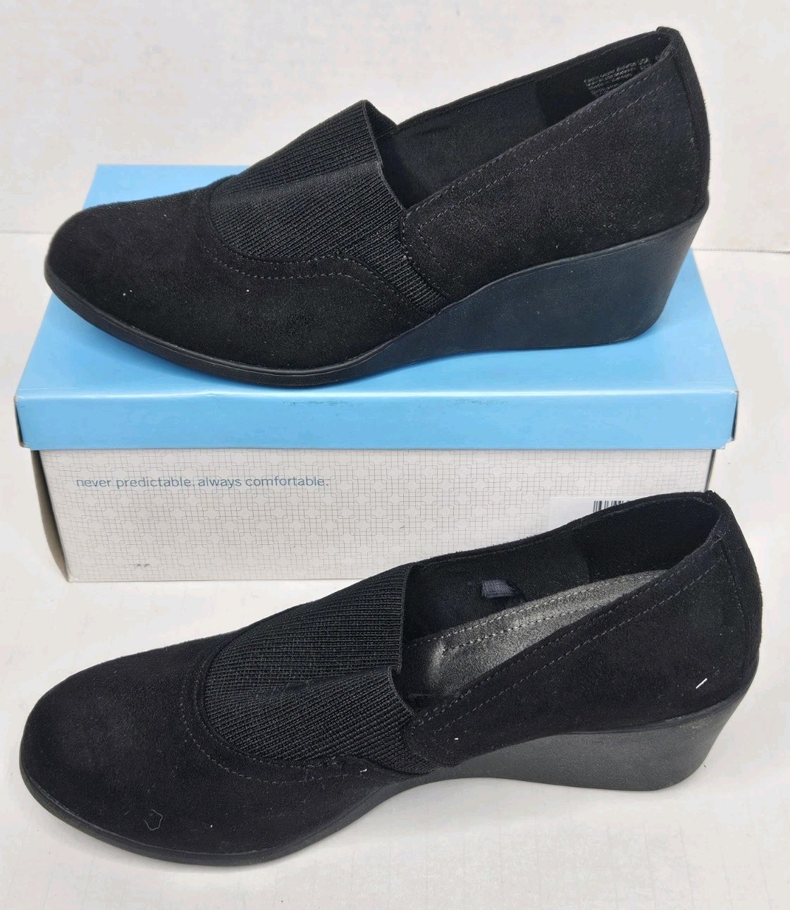 Women’s Arlene Wedge Black Comfort Plus by Predictions 8.5 W Women’s Faux Suede