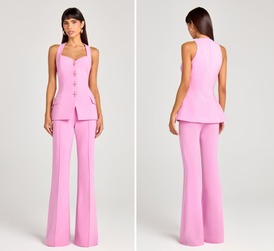 NADINE MERABI Zoe Waistcoat & Charlotte Trousers, Pink SMALL UK8 EU36 US4 RP£500