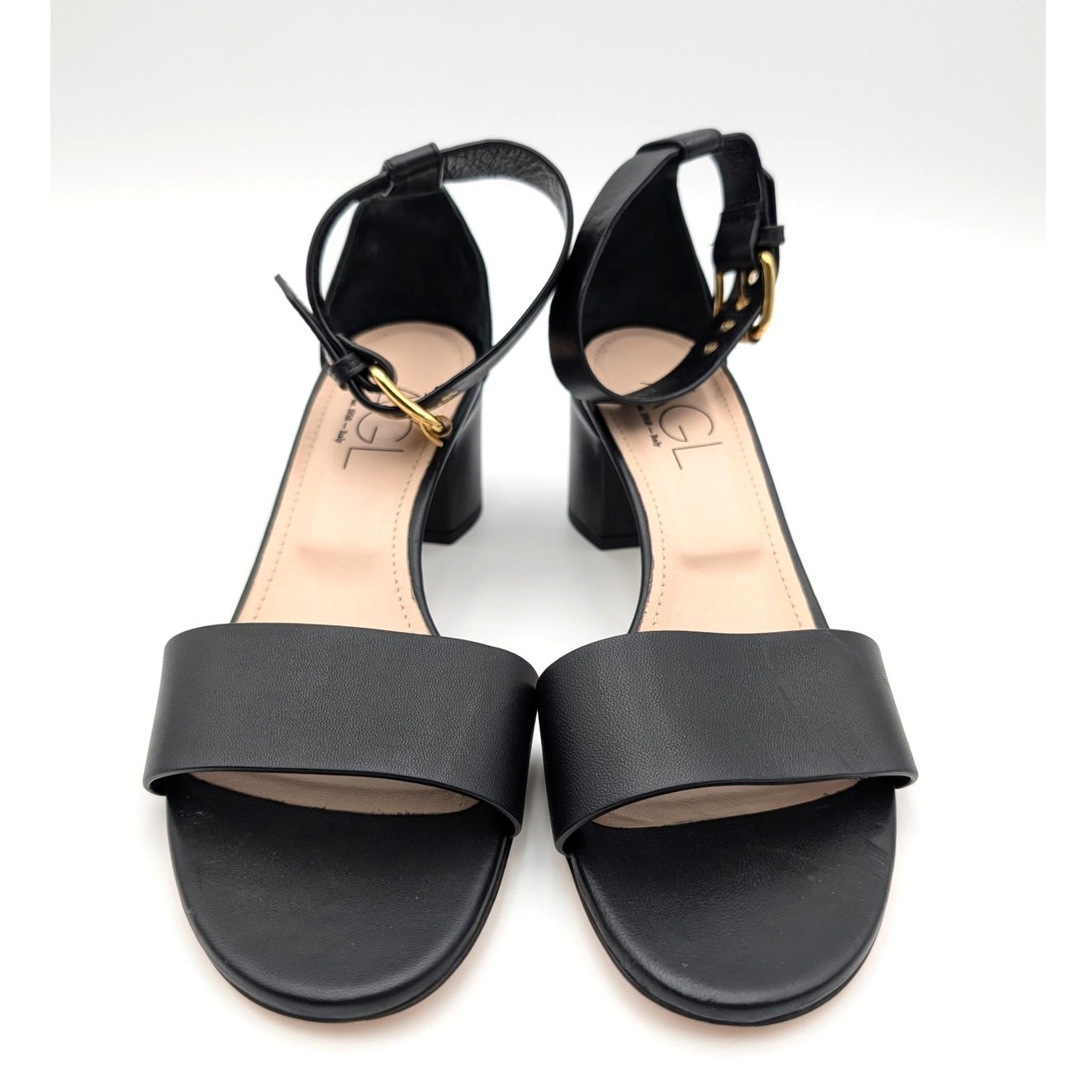 AGL Gala Block Heel Ankle Strap Sandals Open Toe Women’s Black Size US9 EU39