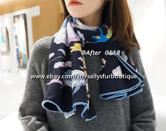 80% Cashmere & 20% Silk Wrap Scarf Cloud Animals Print Square Shawl 53″