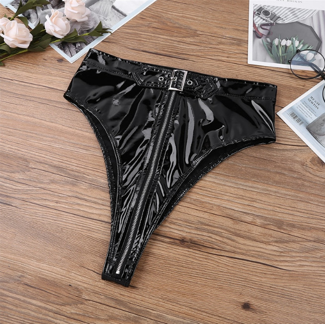 PVC Faux Leather High-Waisted Front Zip Up Booty Shorts Hot Pants Belt Underwear