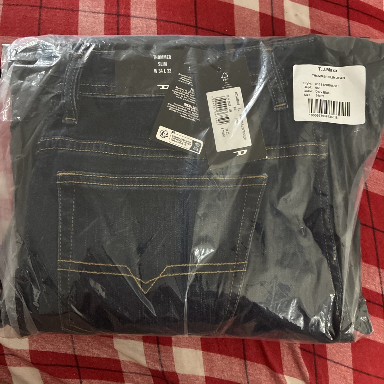 Diesel Thommer Slim Stretch Jeans – Thommer-R RB065 Dark Blue 34×32 NWT