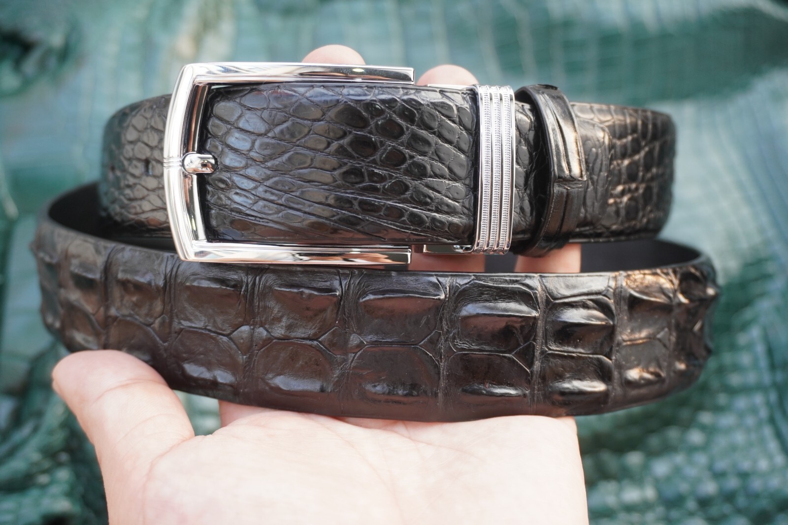 Luxury Black Alligator Crocodile Print Leather Men’s Belt -W 1.3 inch #G20