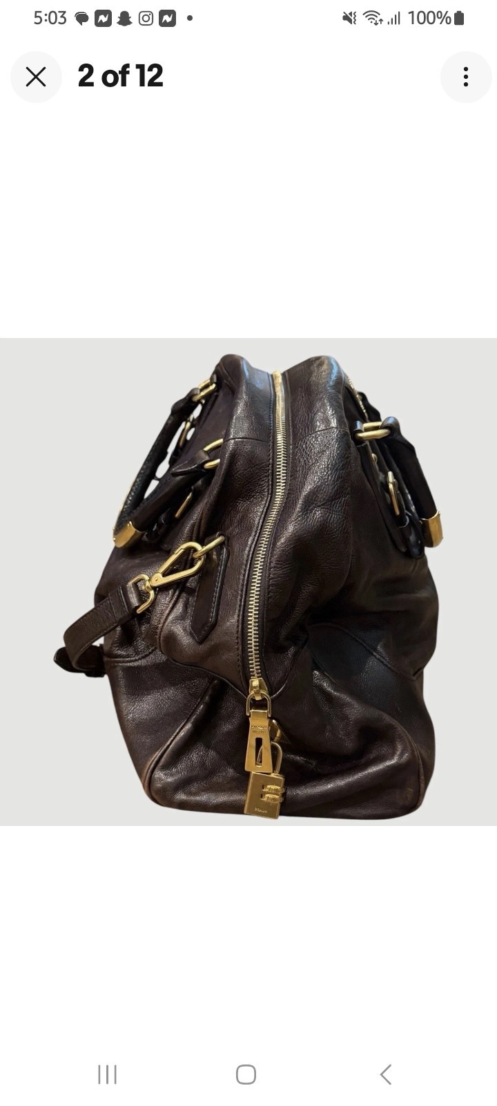 Prada Vitello Brown Leather Bowler Satchel Shoulder Bag Gold Hardware