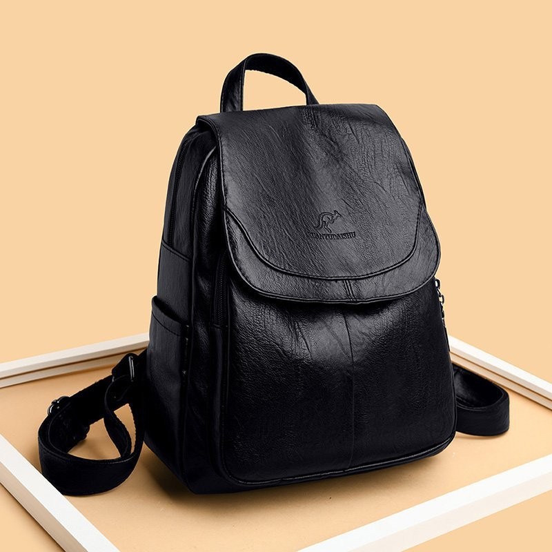 Black Luxury Women Genuine Leather Backpack Fashion Designer Female Soft Cow