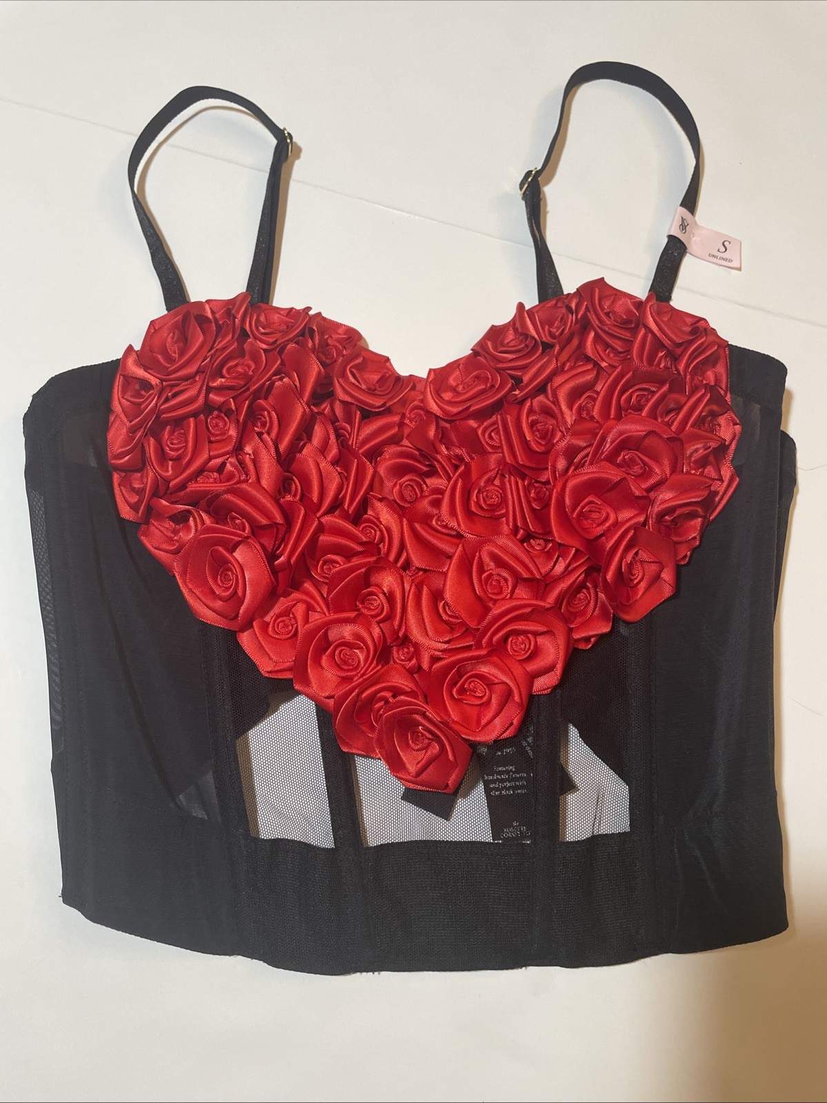 Victoria’s Secret NWT Rosette Heart Corset Top – S – Removable Straps Unlined