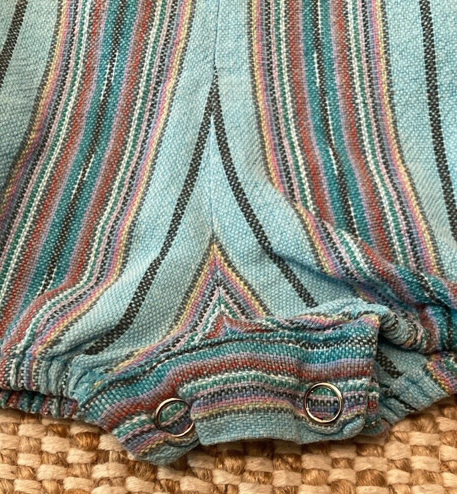 Vintage Guatemalan Child Toddler Romper Overall 2T Unisex Y2K Turquoise Stripe
