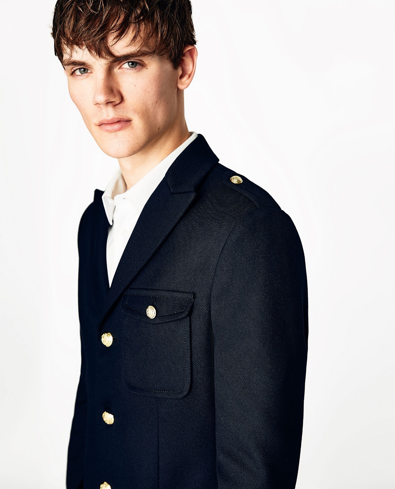 ZARA MAN Men’s Navy Blue Military Coat Gold Buttons NWT 4362/516