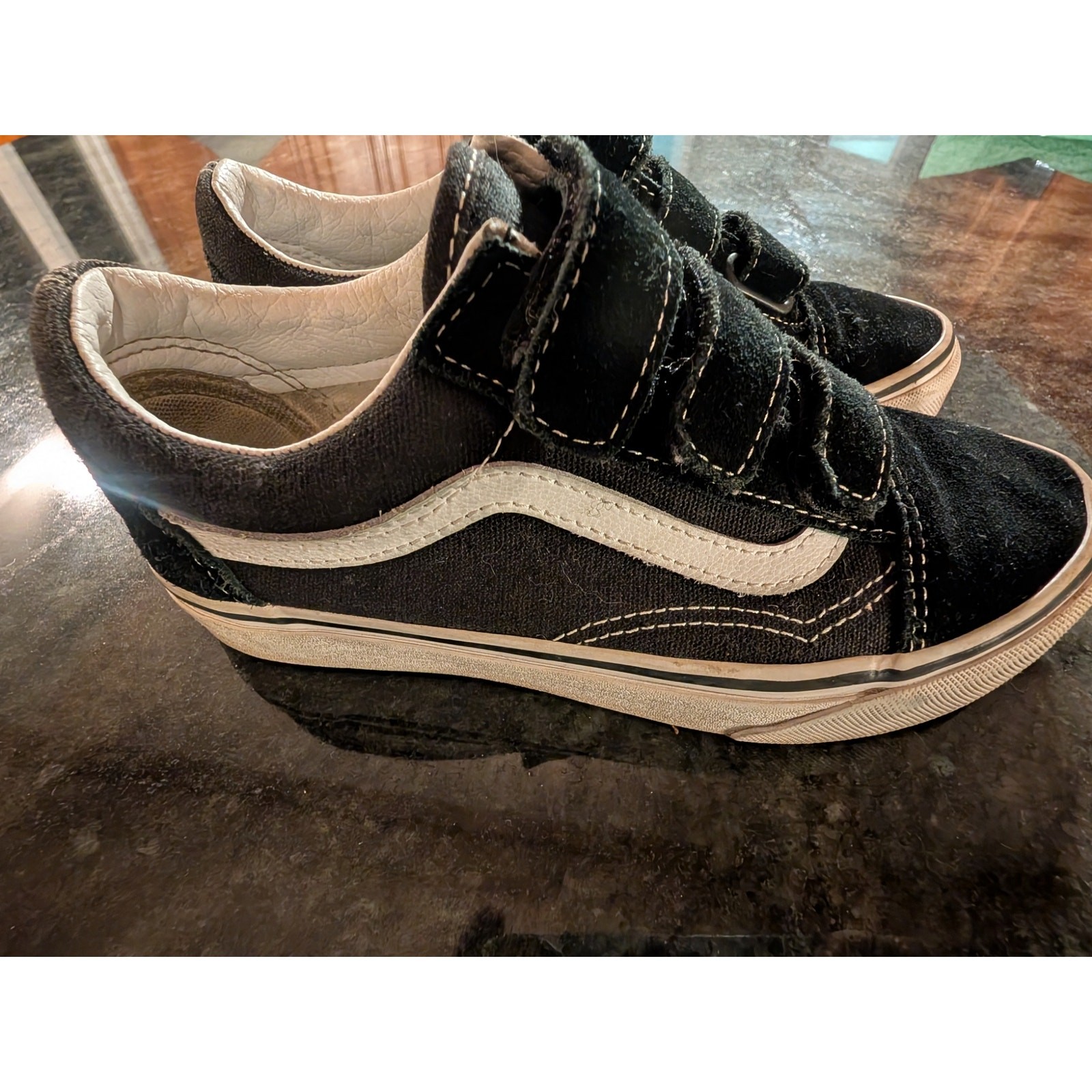 Vans Shoes Old Skool Hook & Loop Black White Suede Canvas, Men’s/Kid’s 4, GU