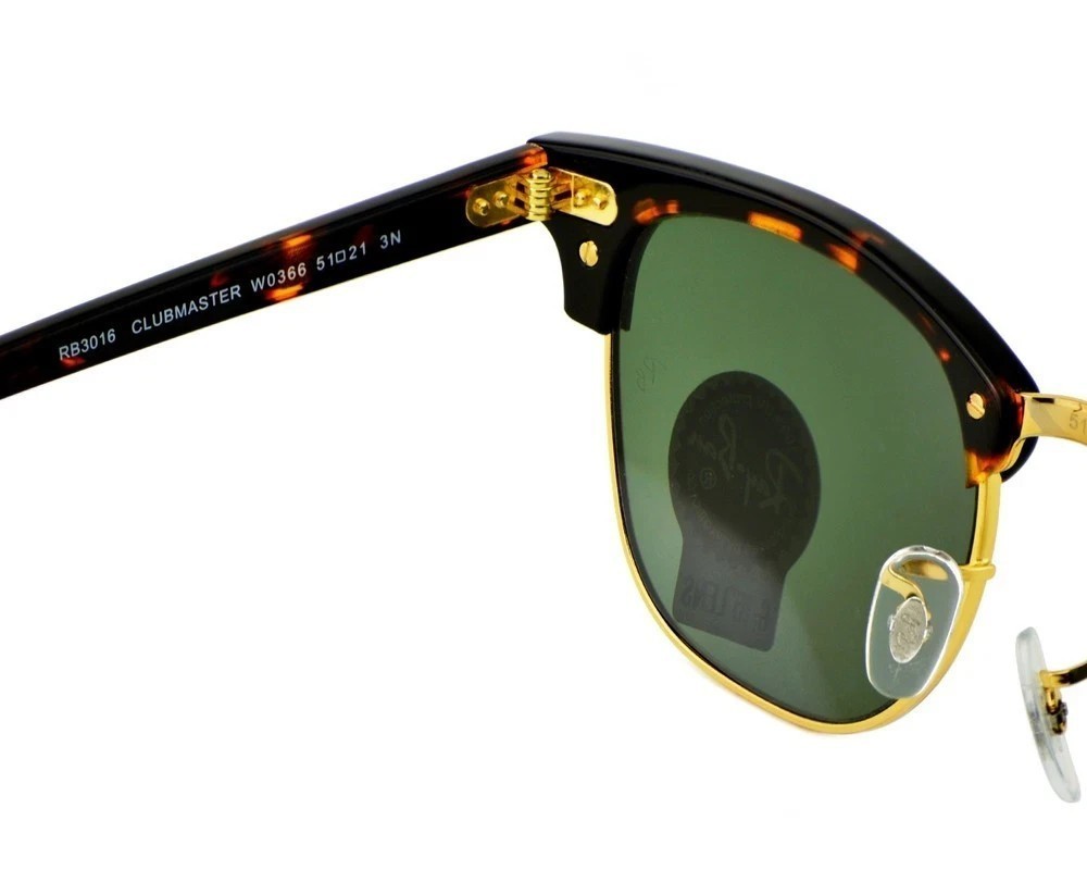 Ray-Ban Sunglasses Clubmaster Classic Tortoise Frame Green Lenses RB3016 51mm
