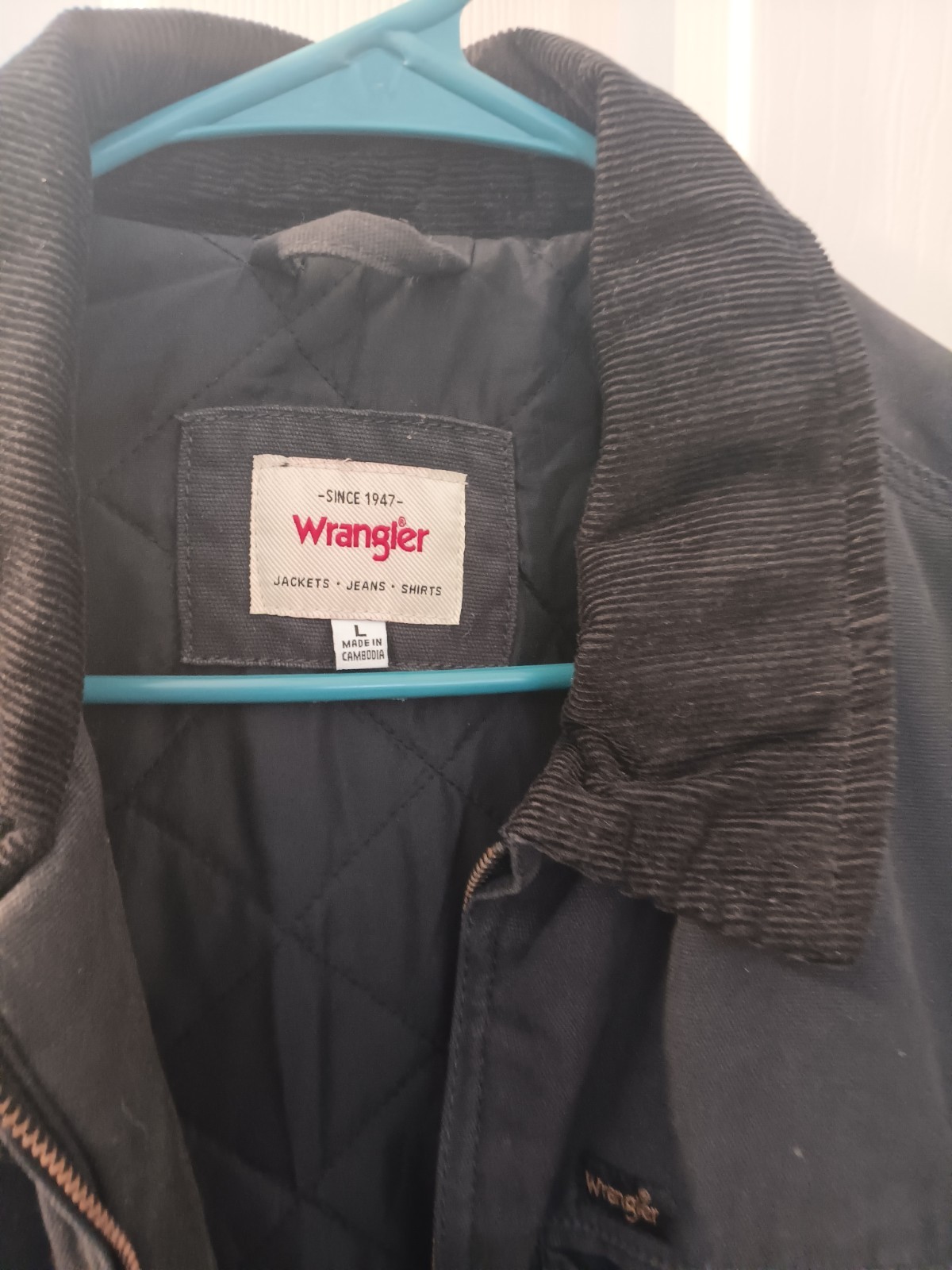 Wrangler Men’s Lined Jacket Black Full Zip Logo Accent Size L