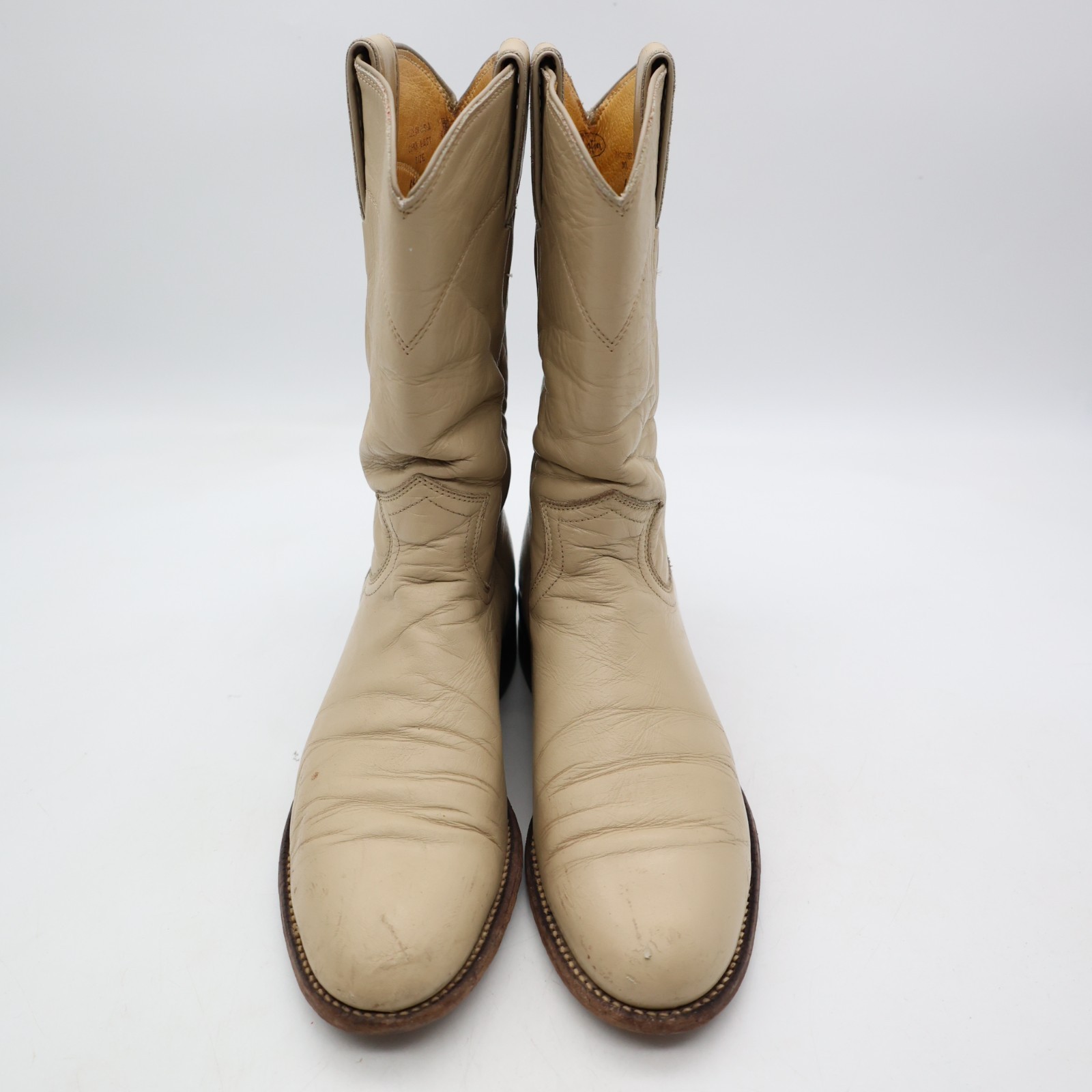 Justin Beige Leather Women’s 6.5 B Roper Western Cowboy Pull On Boots USA L3066