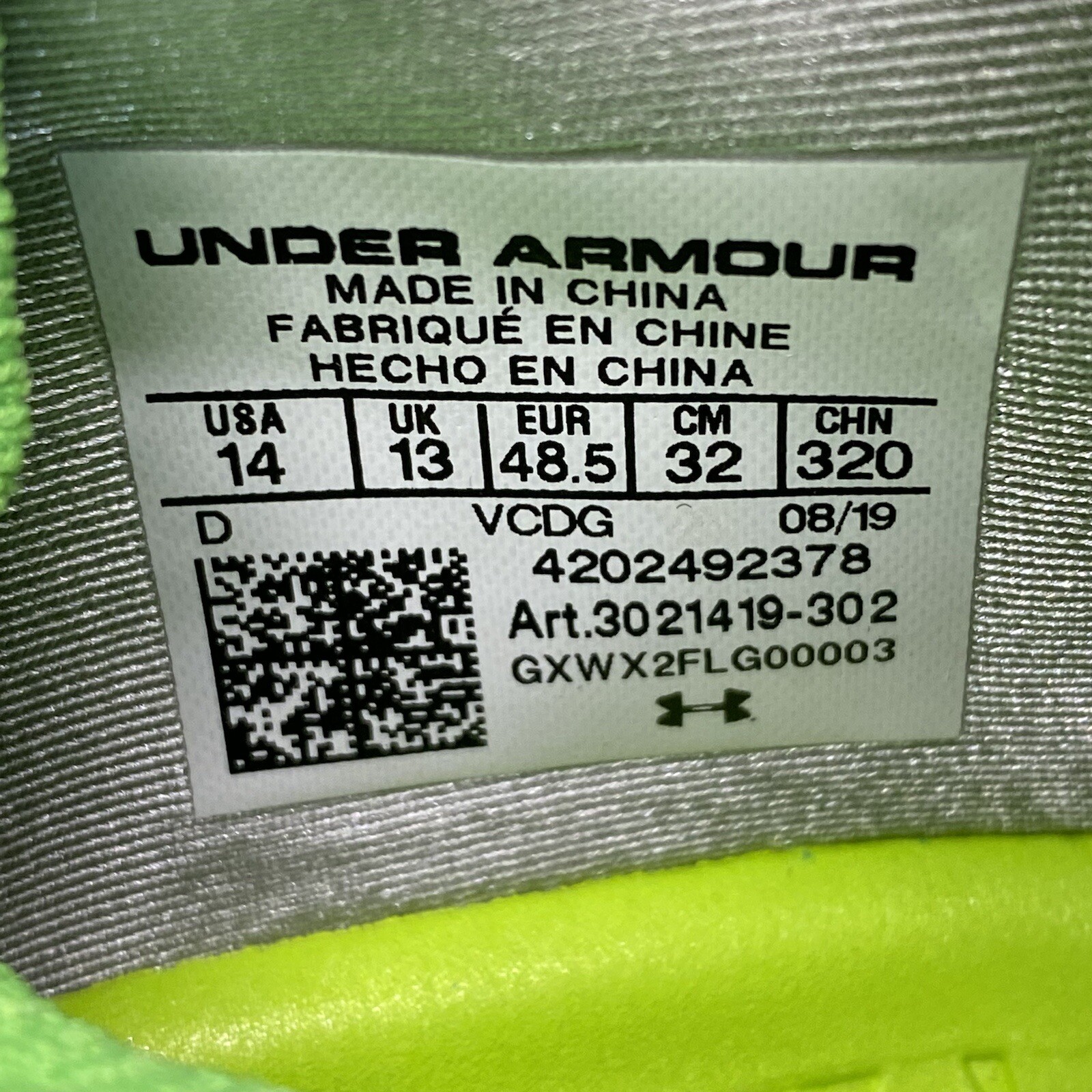 Under Armour Spotlight MC Grinch Green Chrome Football Cleats Men’s Size 14