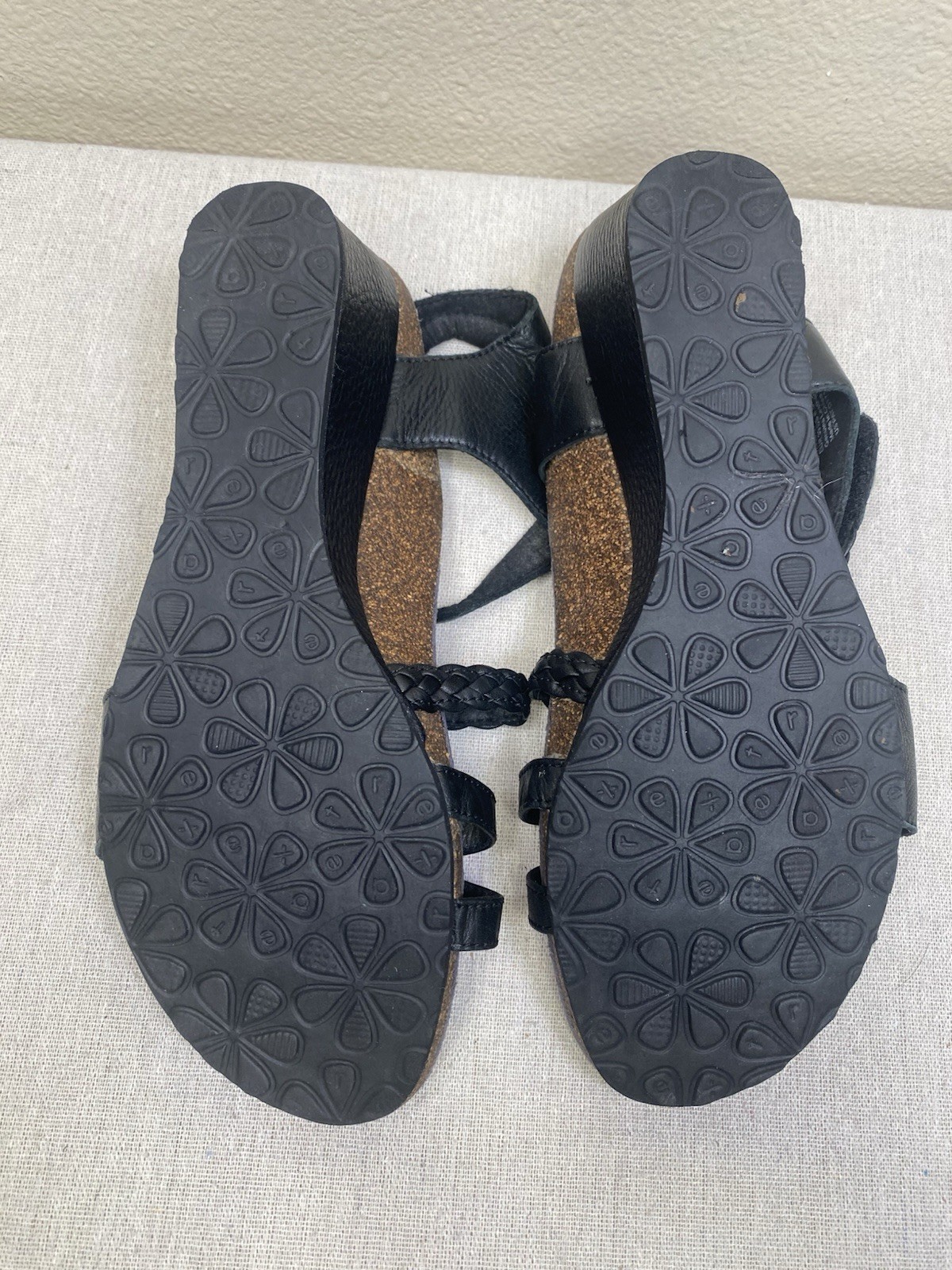 Aetrex Naya Black Leather Braided Strap Comfort Sandals Womens 8.5 EW450W