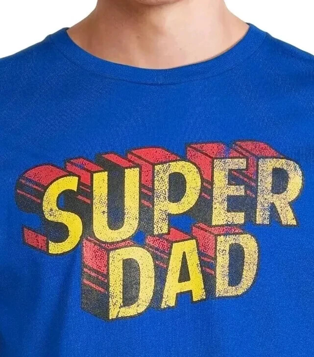 Men’s Super Dad Graphic Tee Short Sleeve Crewneck Blue Father’s Day T-Shirt XL