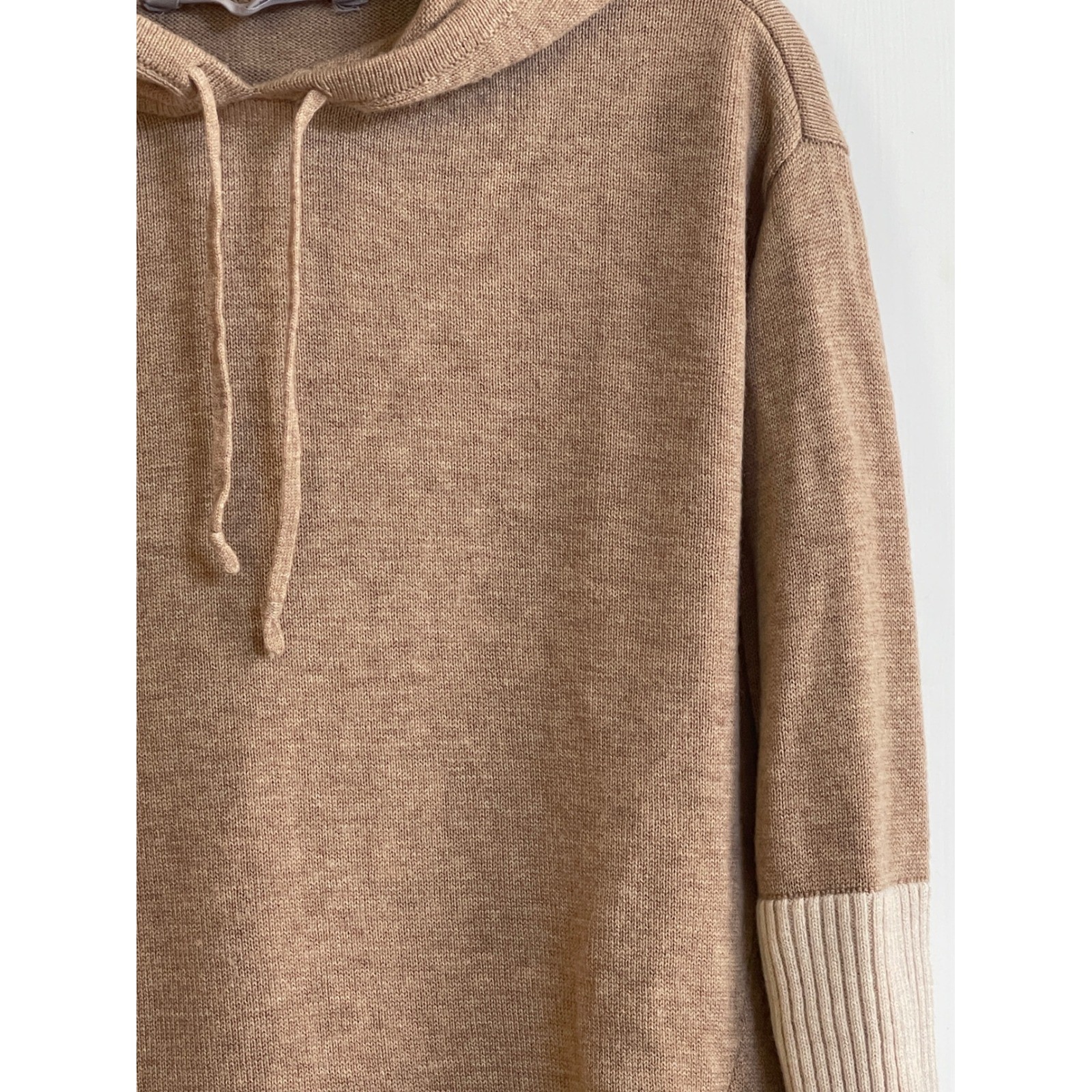 Athleta 100% Wool Sweater Women XXS Hooded Tan Brown Knit Cozy Oversized Top