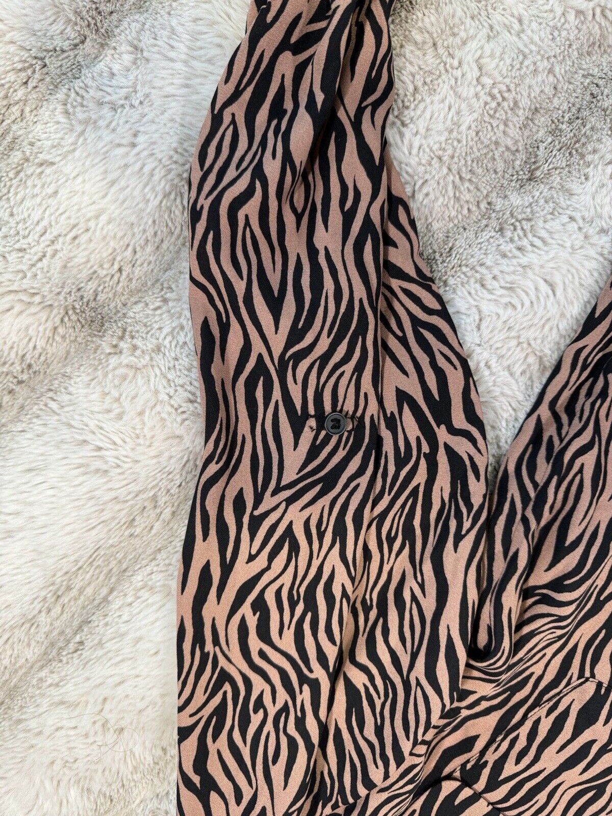 Pleione Zebra Print Button Up Blouse Women Small Roll Tab Long Sleeve NWT
