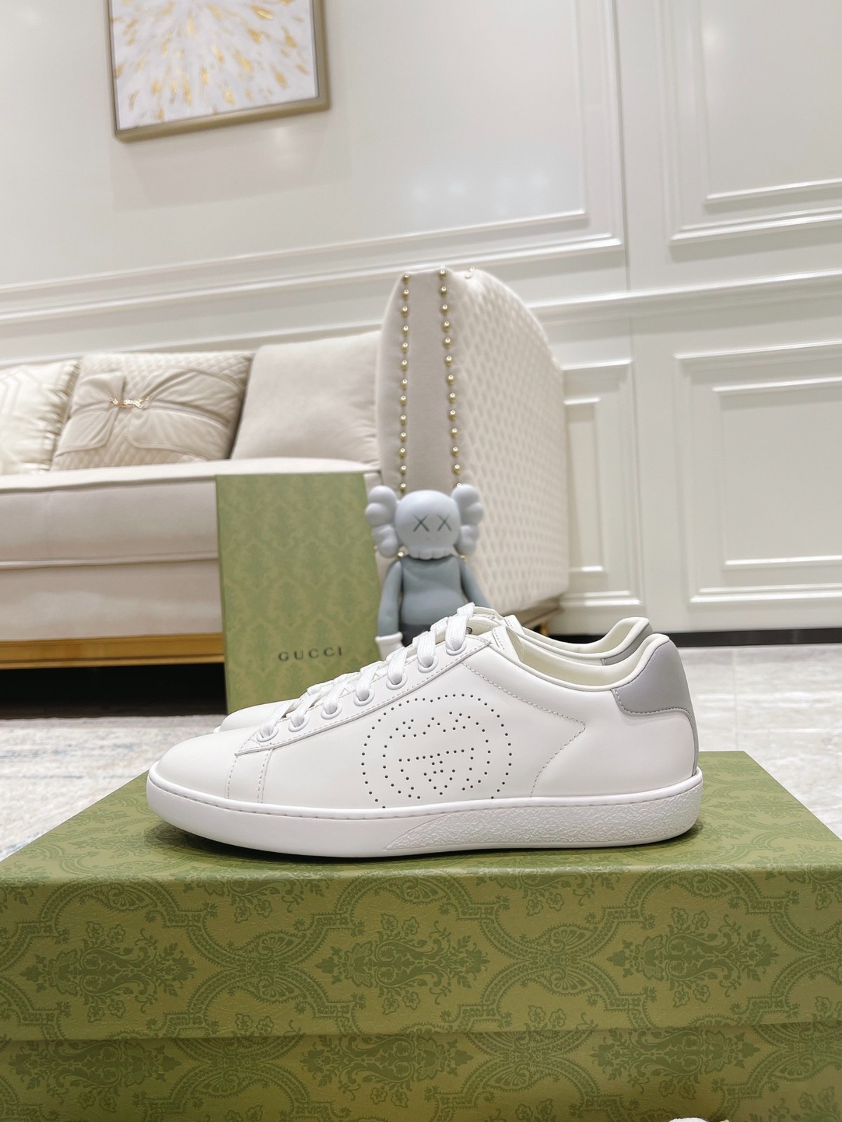 Gucci Ace Sneakers – Cream Leather with Perforated GG Logo
