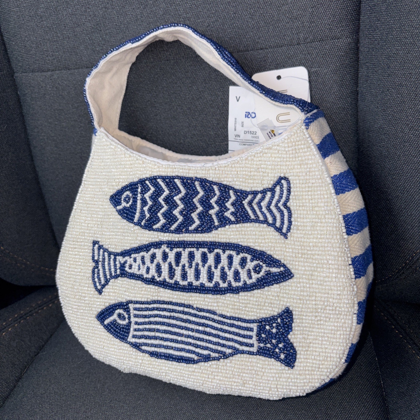 🐟Lulu Beaded Mini Bag Fish Sardine Theme Stripe Beachy Coastal Resort NWT🐟