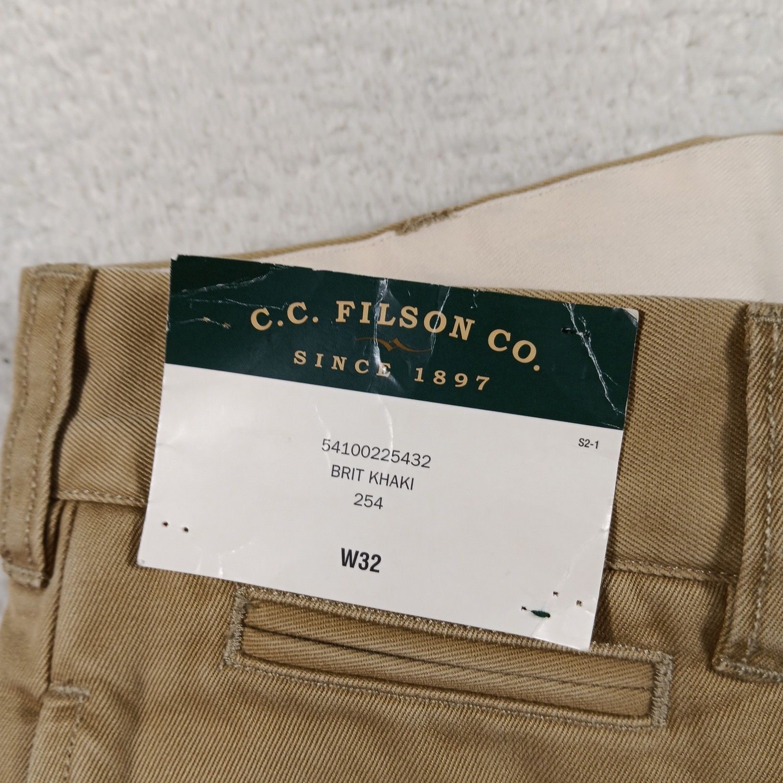 CC Filson Pants Mens 32 Tan British Khaki Twill Chino Unhemmed Workwear Office