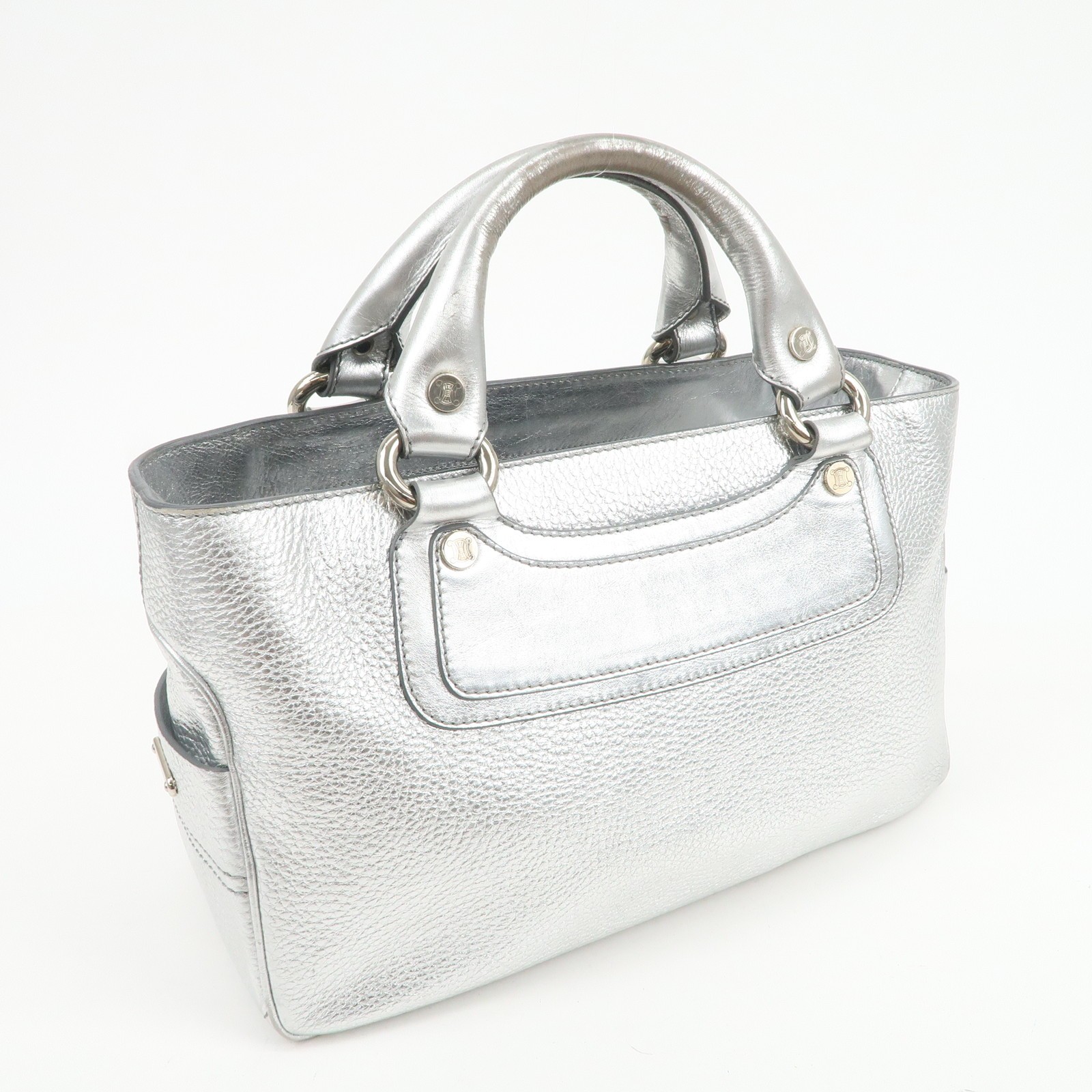 CELINE Leather Boogie Bag Hand Bag Tote Bag Silver Authentic Used F/S