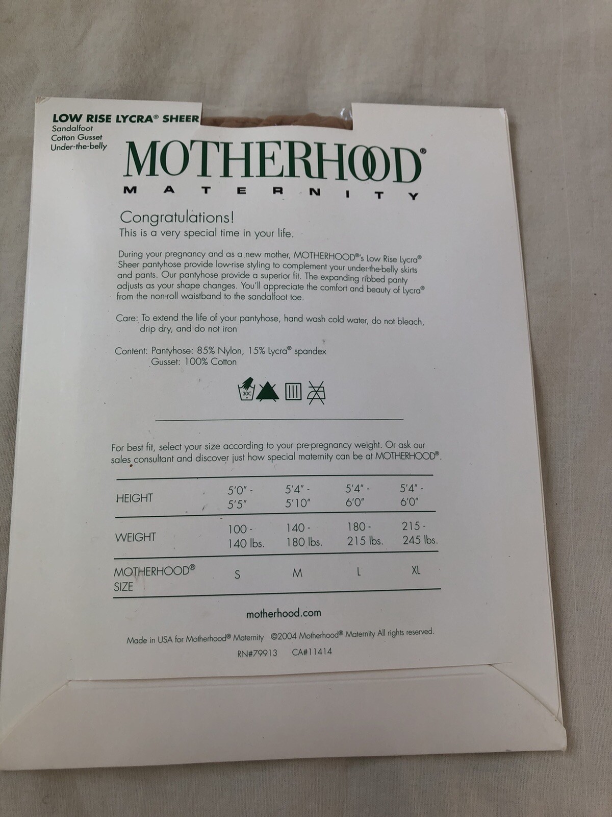Motherhood Maternity Pantyhose Low Rise Lycra Sheer Sandalfoot Small Pale Nude..