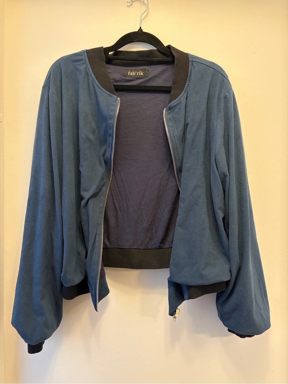 fab’rik Slate Blue Bomber Jacket with Black Trim Size L