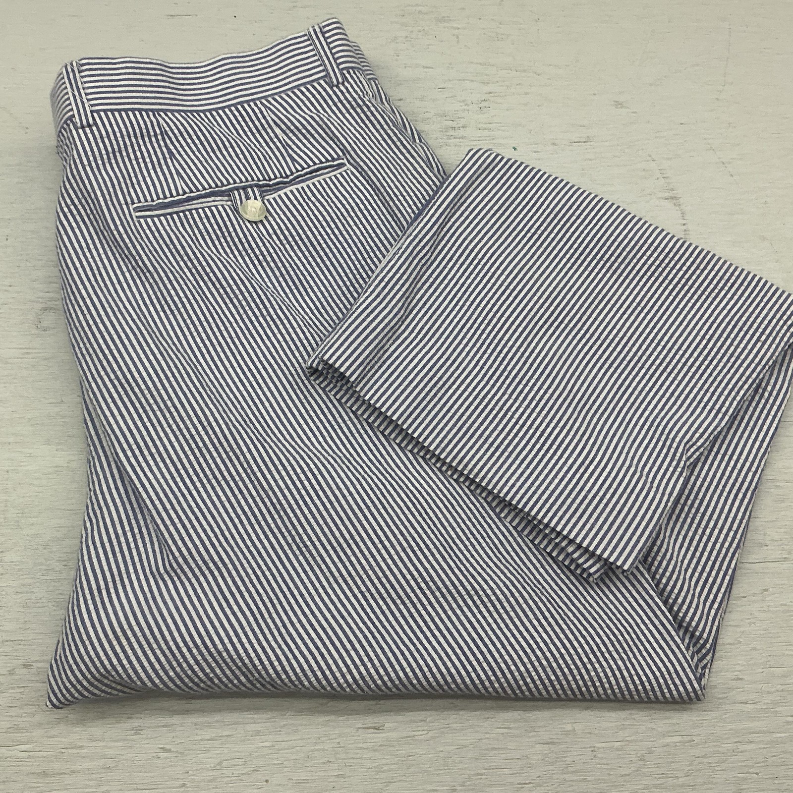 Alan Flusser Seersucker Pants Mens 34 x 30 Blue White Striped Chino Casual