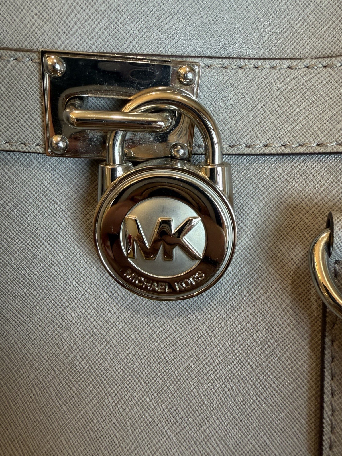 Michael Kors Gray Hamilton Satchel Top Handle MK Padlock Lock Silver Hardware