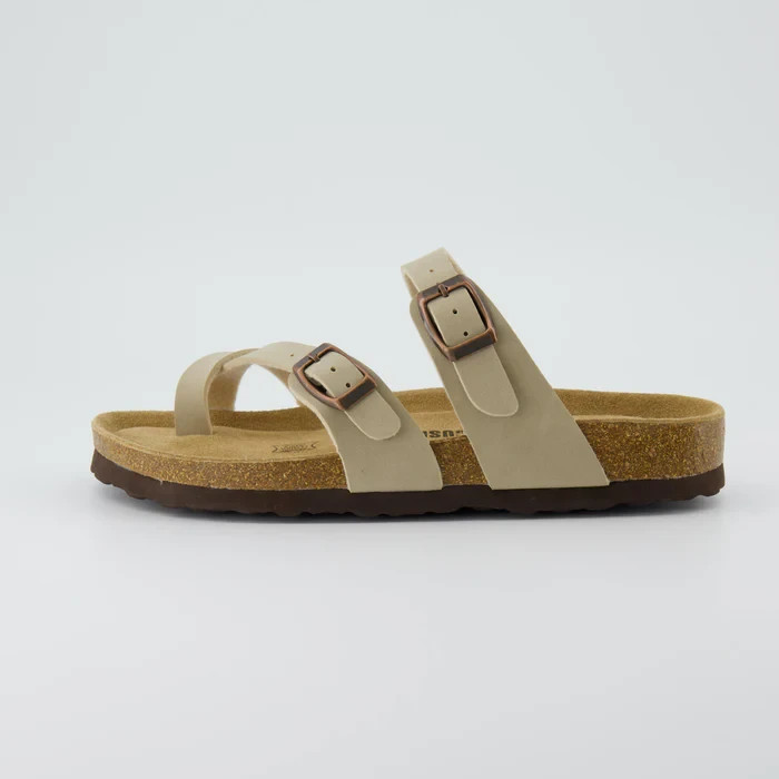 CUSHIONAIRE Luna Cork Footbed Sandal Stone Vegan Suede Size 6M Brand New!!
