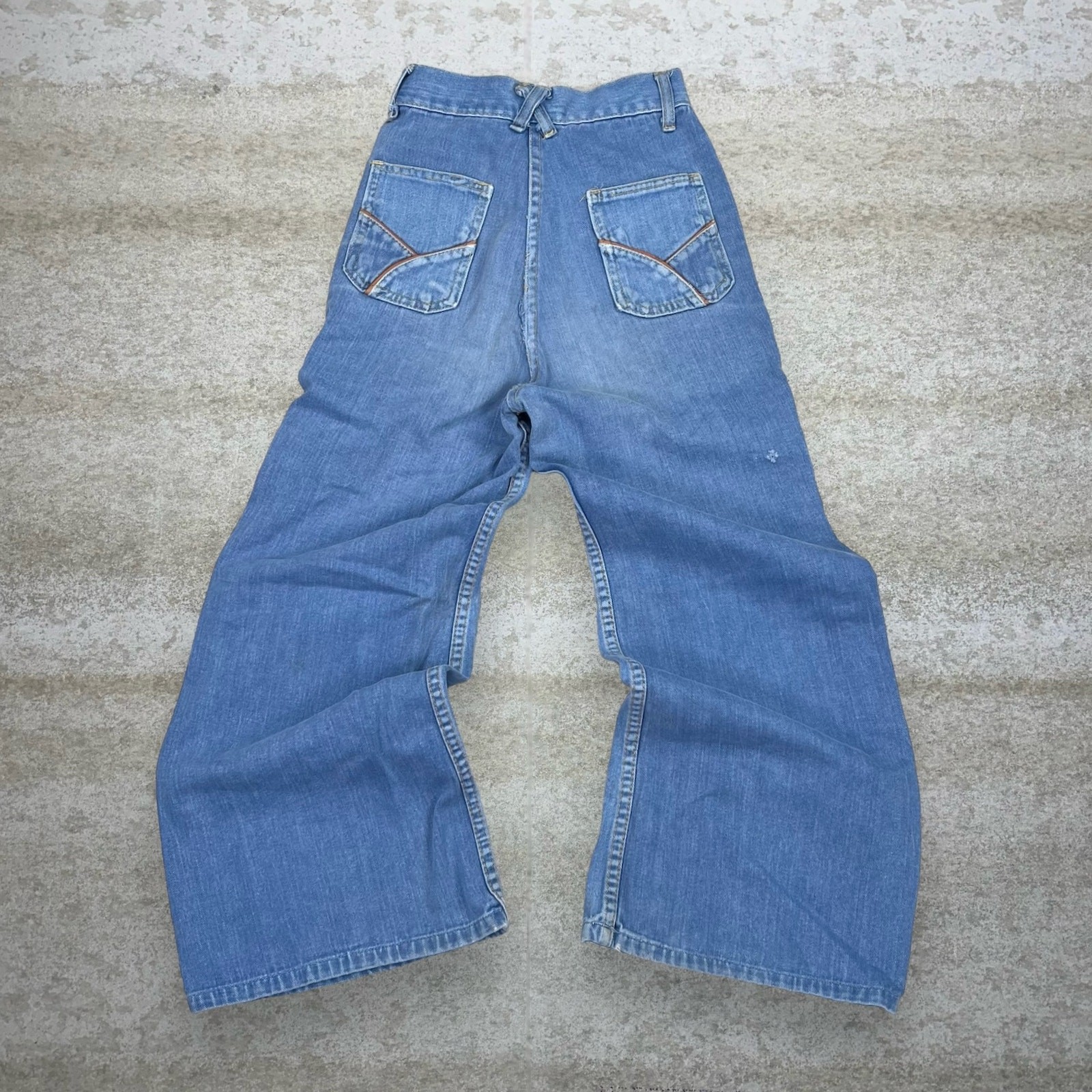 True Vintage 50s Jeans 21×22 Bell Bottoms Flared Fit Light Wash Denim
