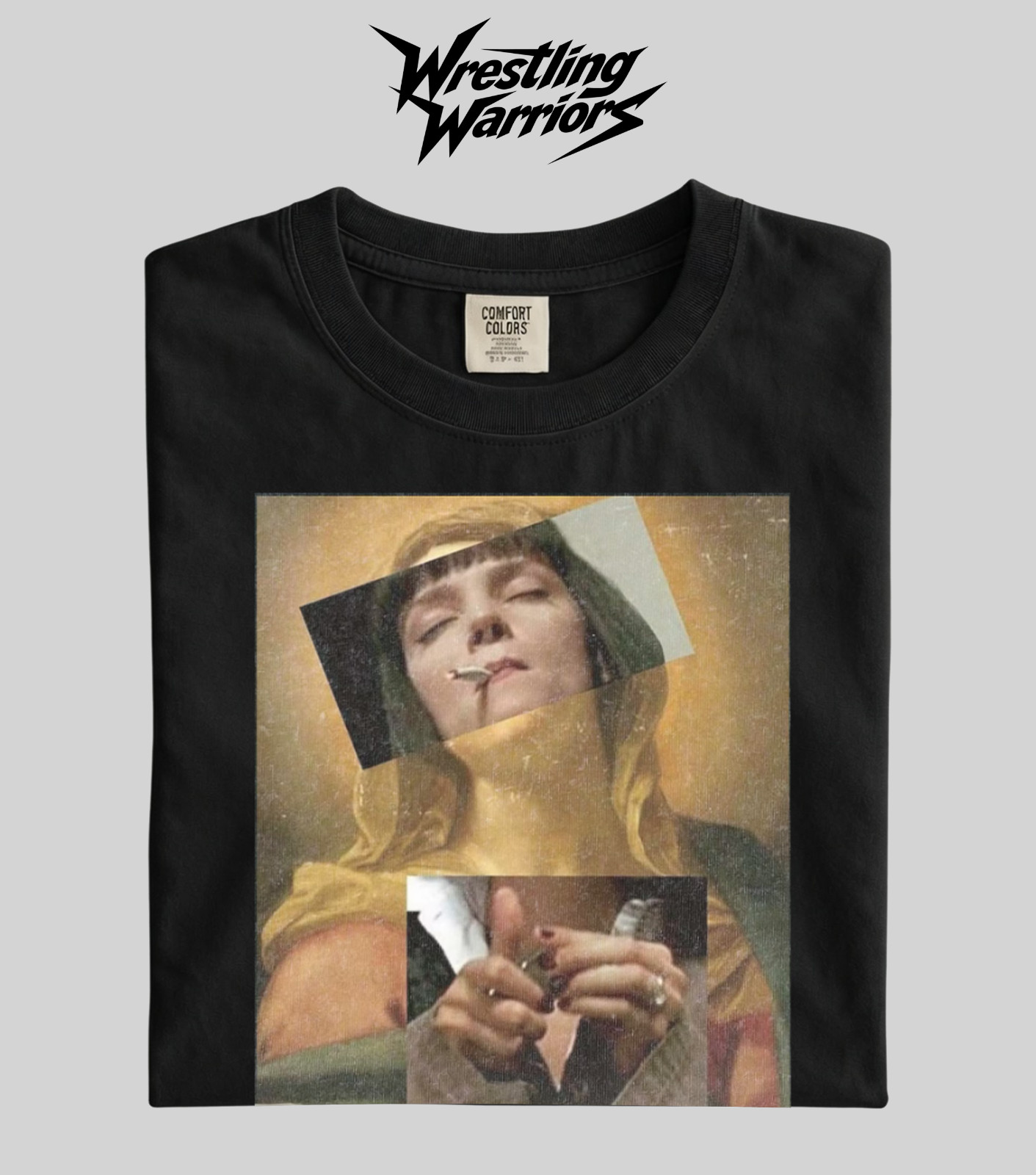 Wrestling Warriors Comfort Color Smoking Classical Art Mashup Graphic T-Shirt