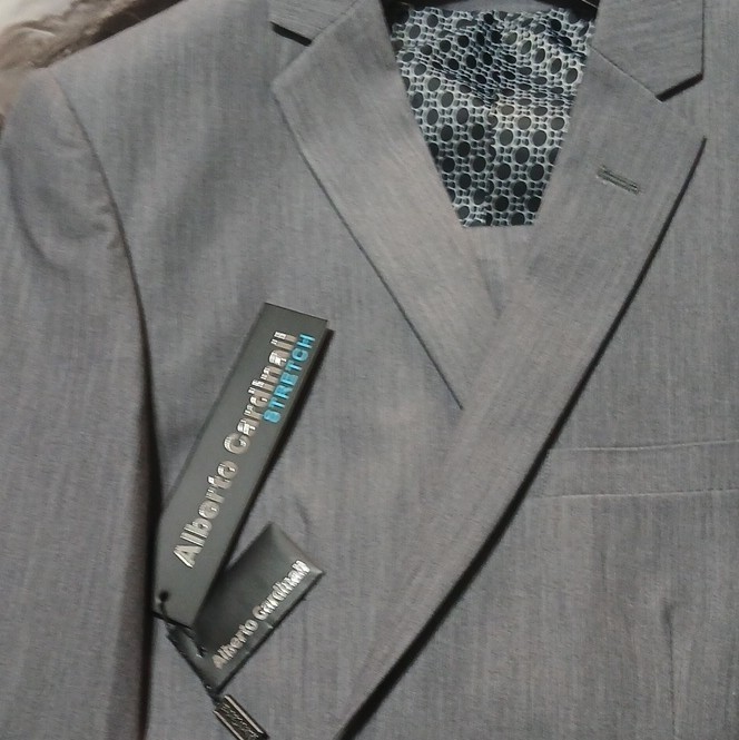 Alberto Cardinali Stretch Gray Suit Jacket Notch Lapel 40S Chest 42 HB18211