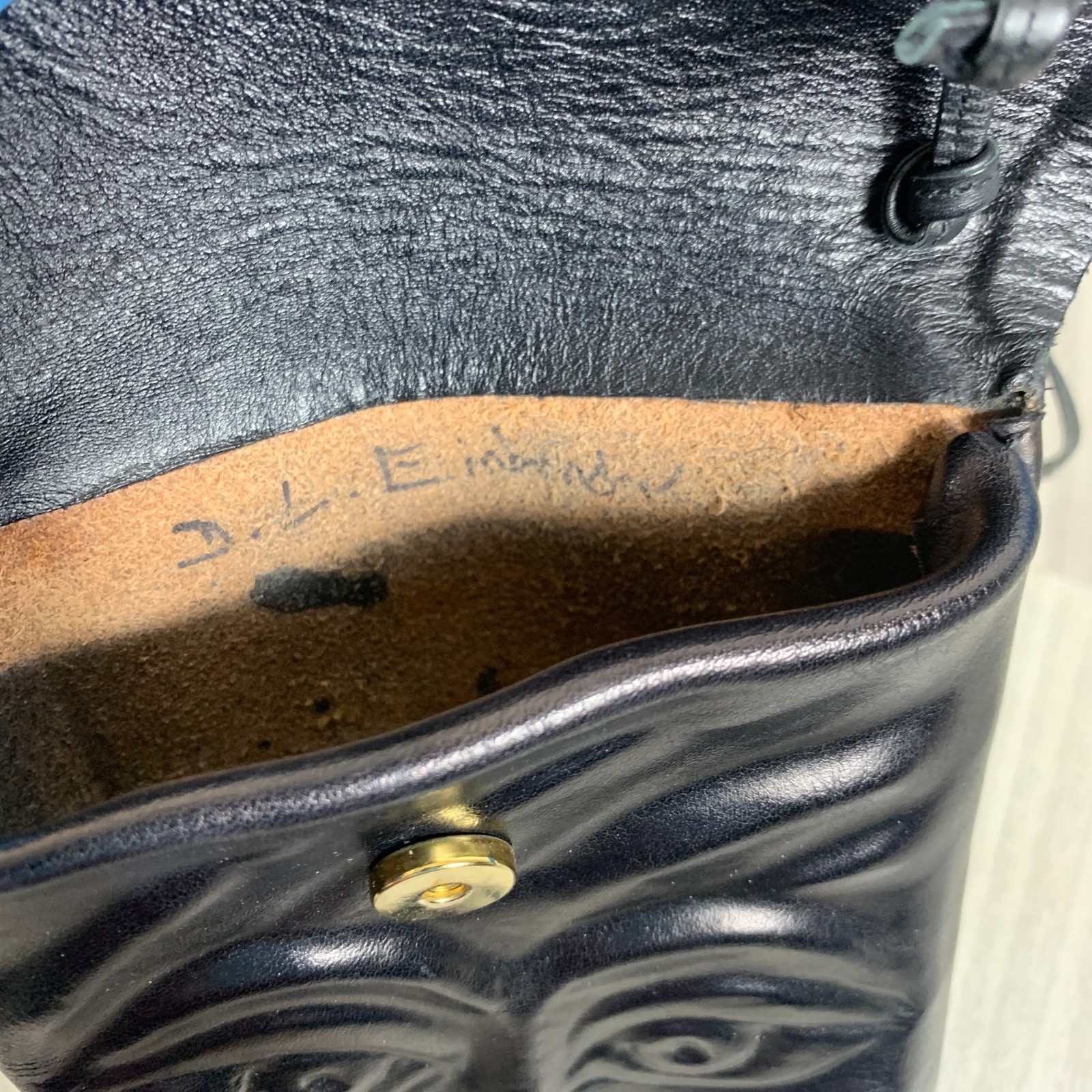 Vintage Leather Sculpted Face Bag Black By Deborah Einbender Signed
