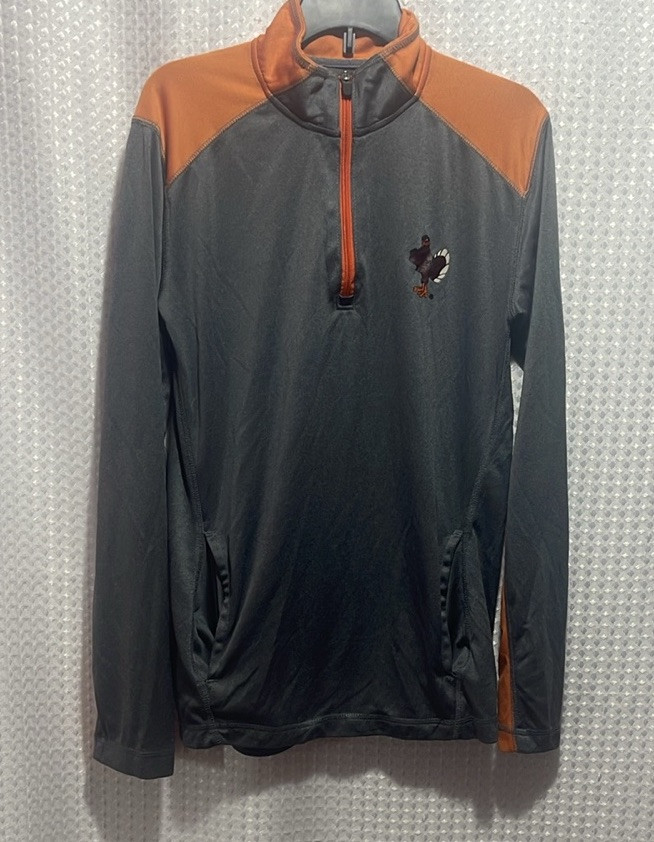 Champion grey/Orange Maroon thin fitted 1/4 zip jacket size S Hokie Virginia Tec