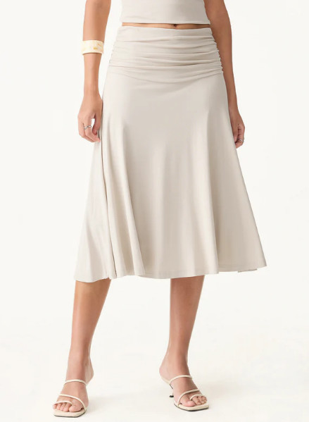 NEW OGL Flowy Side Ruched A-line Midi Skirt, Midnight Navy