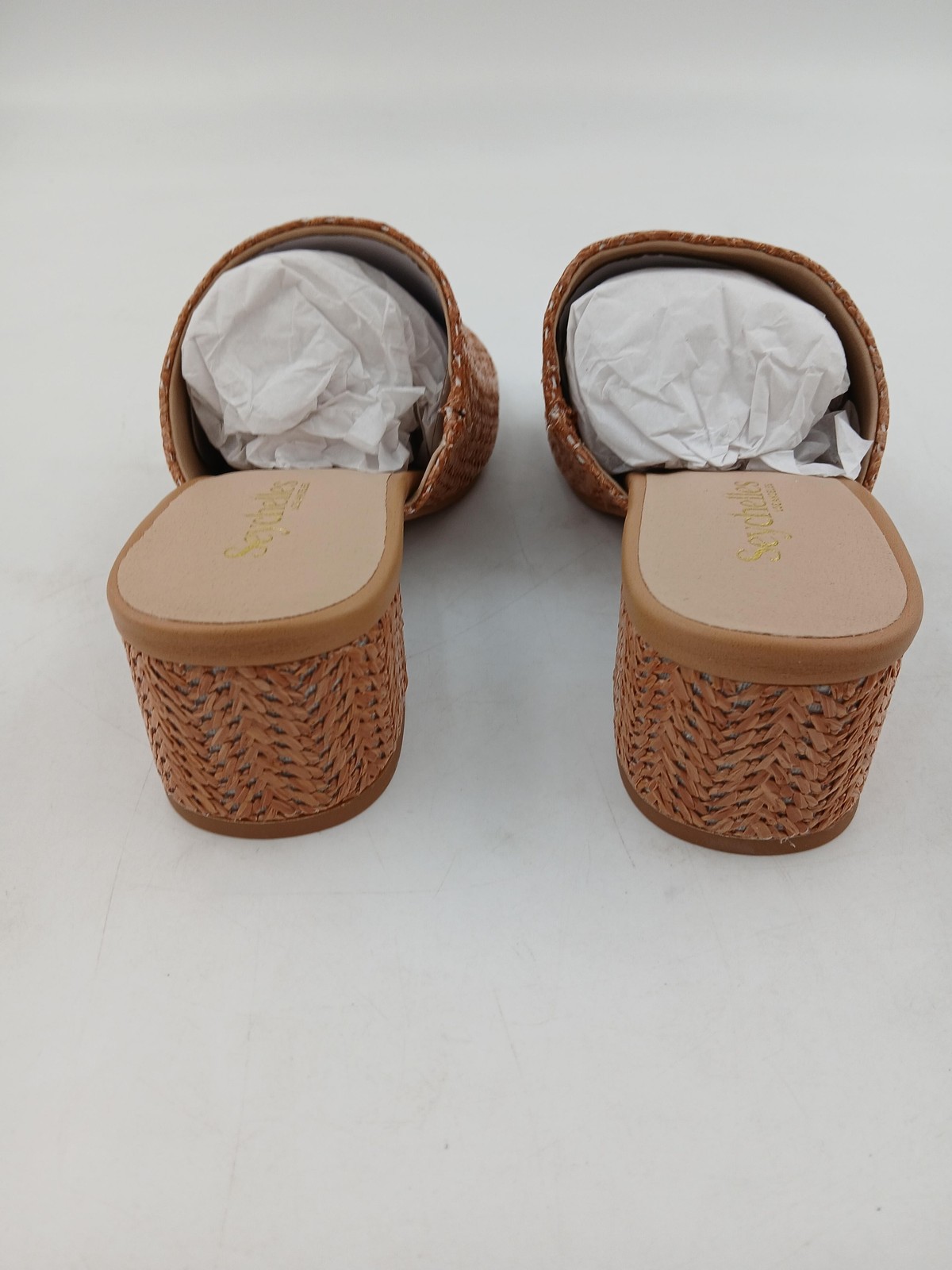 Seychelles Pepper Shoes Womens Size 8 Tan Raffia Block Heel Sandals Slide Mules