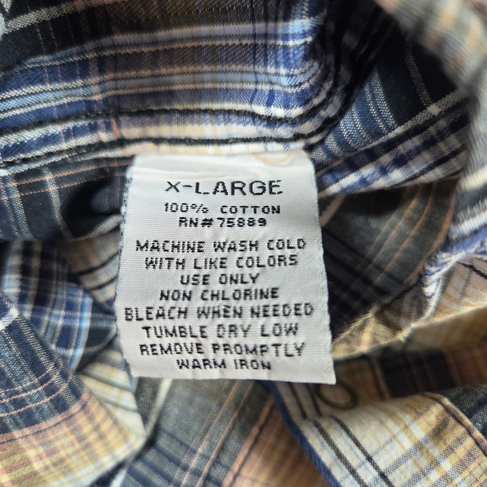 BKE Slim Fit Mens Western Snap Shirt XL Plaid Distressed Embroidered Blue Tan