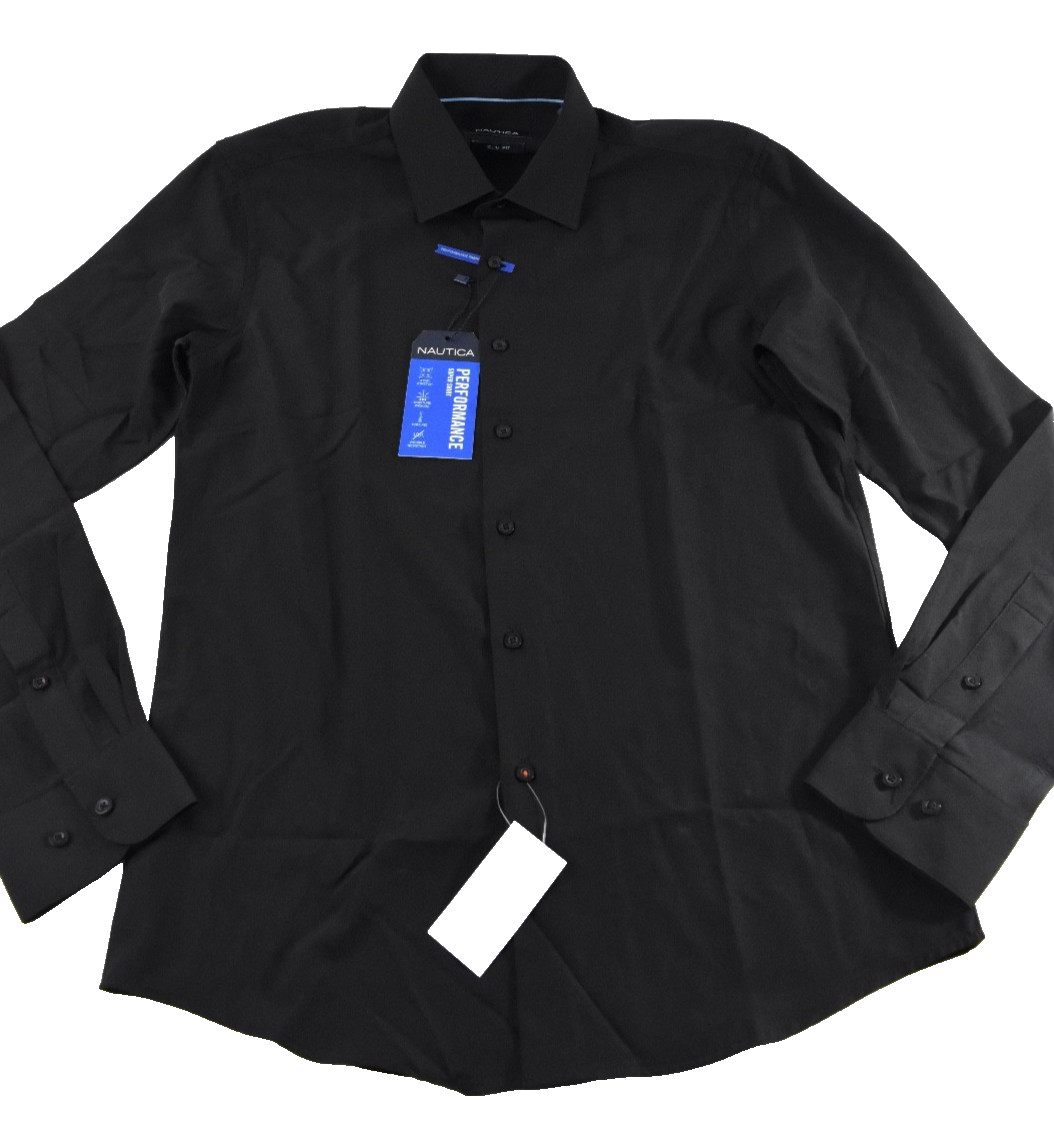 Nautica Men’s Dress Shirt New S 14 -14.5 32/33 Black Button Up Stretch Slim Fit
