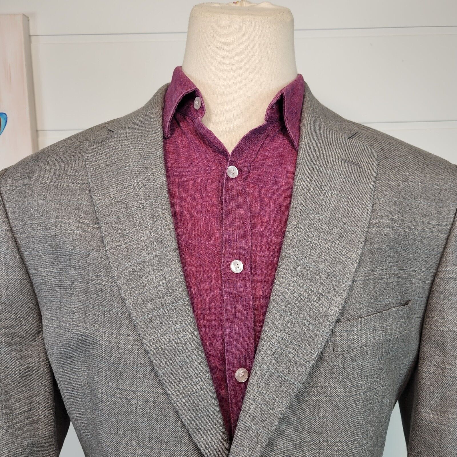 Jos A Bank Mens Two Button Blazer Signature Coll Grey Glen Check Silk Blend 46R