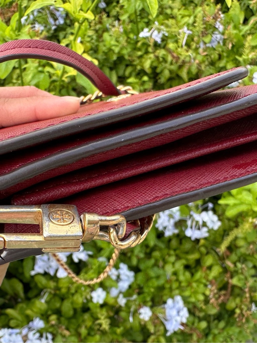 Tory Burch Burgundy Robinson Chain Wallet Crossbody