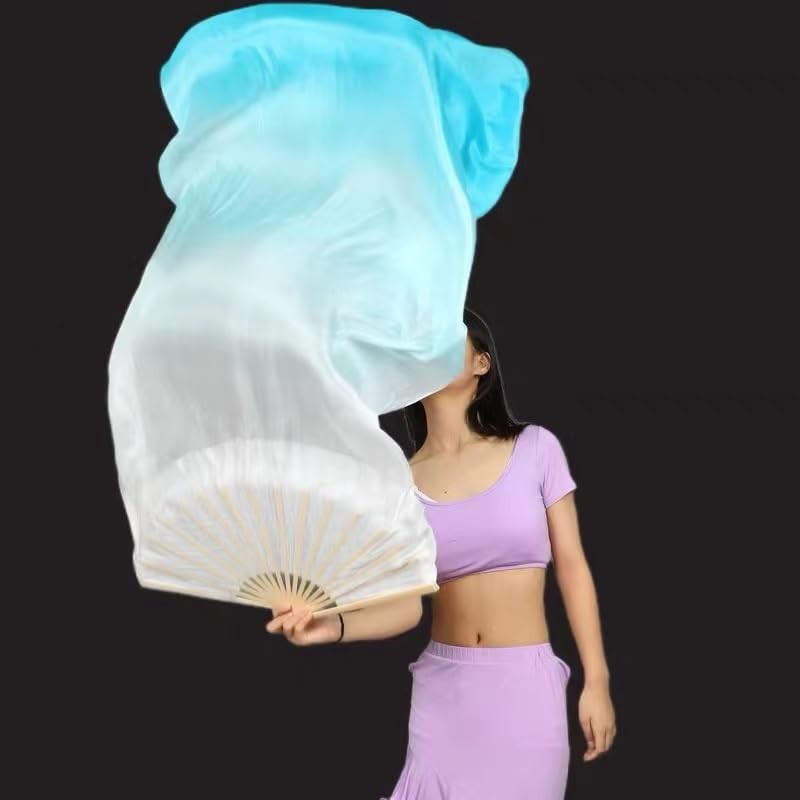 Faux Silk Belly Dance Fans Veils Long Dancing Performance Accessories 2 Pairs