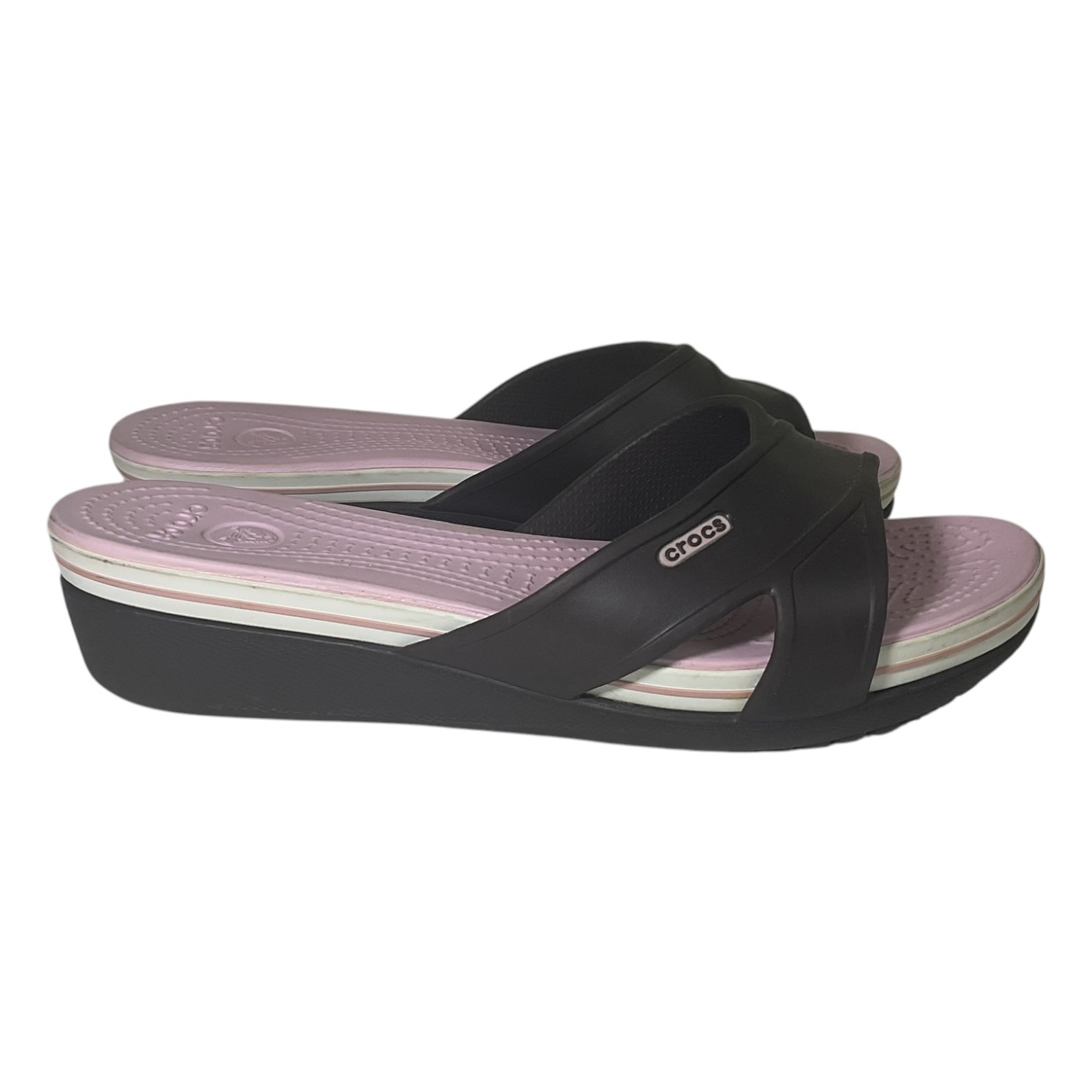 Crocs Cyprus II Wedge Sandals Womens 9 Brown Pink Croslite Criss Cross Comfort S