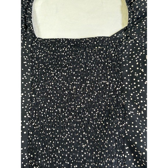 A New Day Polka Dot Puff Sleeve Crop Top Black White Square Neck Small